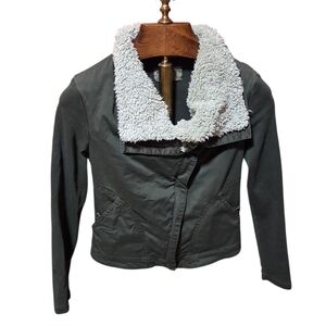 Marrakech for Anthropologie Moto Jacket with Removable Sherpa Collar XS Green